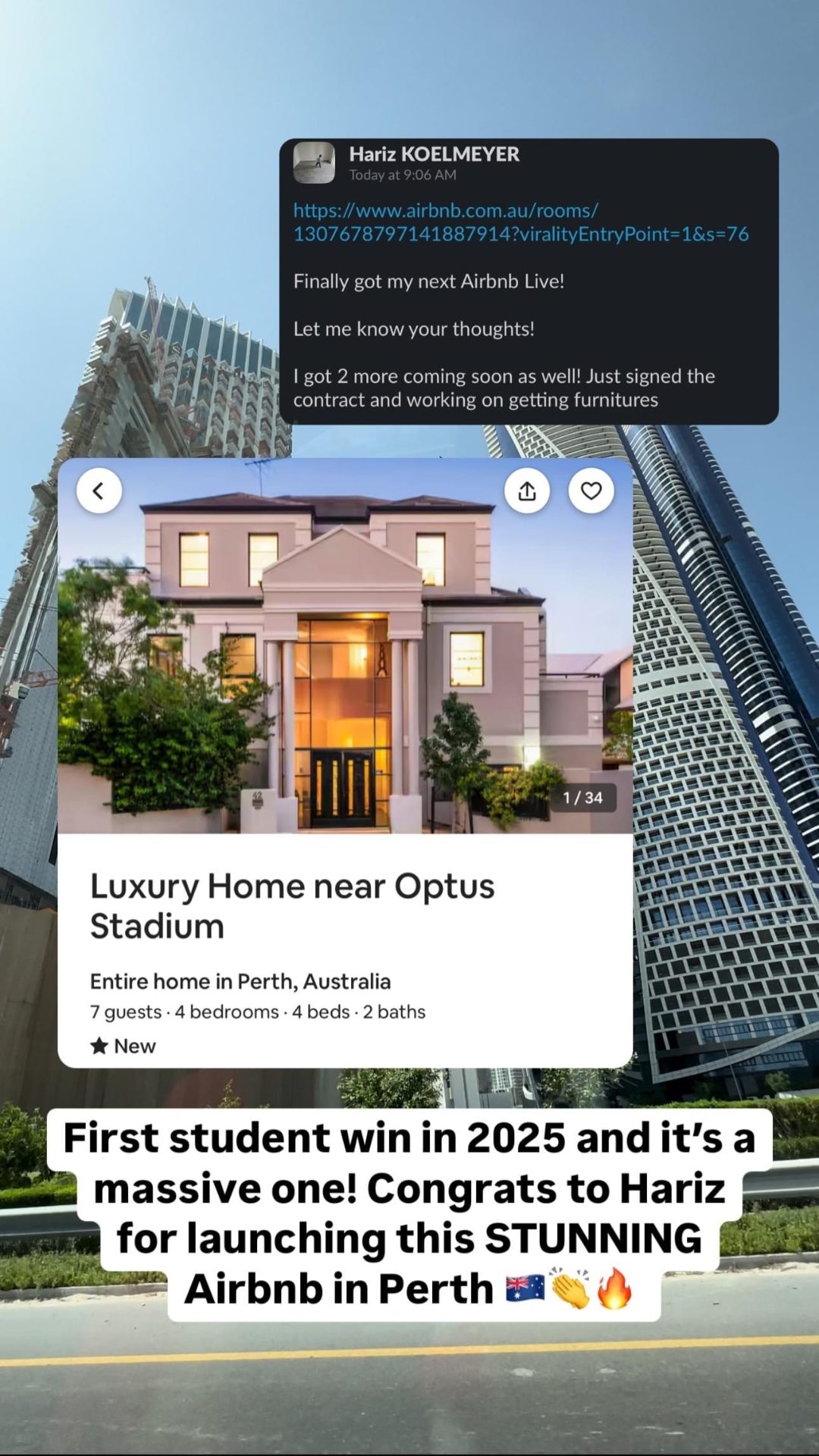 Hariz launching a stunning luxury Airbnb in Perth
